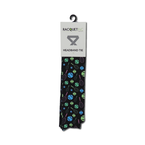 Tennis Headband Tie - Black - Racquet (Racket) Inc Tennis Gifts